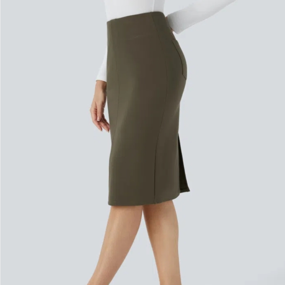 Halara High Waisted Pocket Hem Midi Work Pencil Skirt XS
